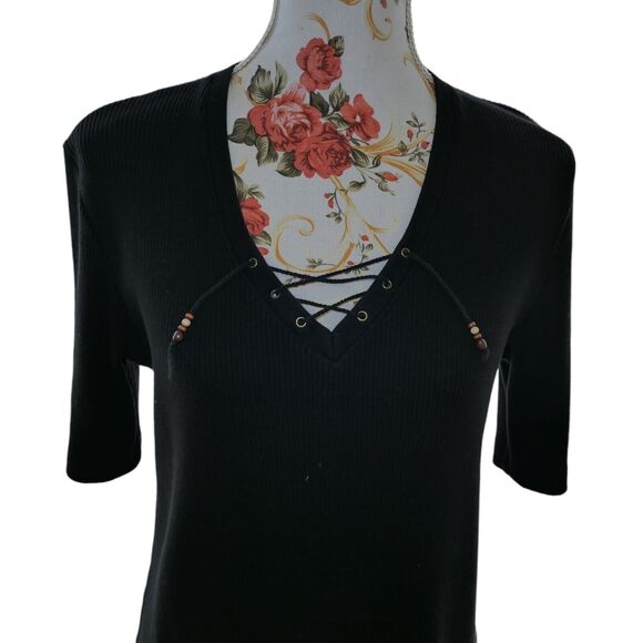 Vintage Ralph Lauren Sz M Jersey Knit V Neck Short Sleeve Maxi Dress Black Y2K - Picture 3 of 8